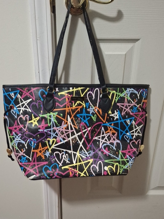 Betsey Johnson Handbags - Betsey Johnson Black Multicolor Graffiti Heart Tote